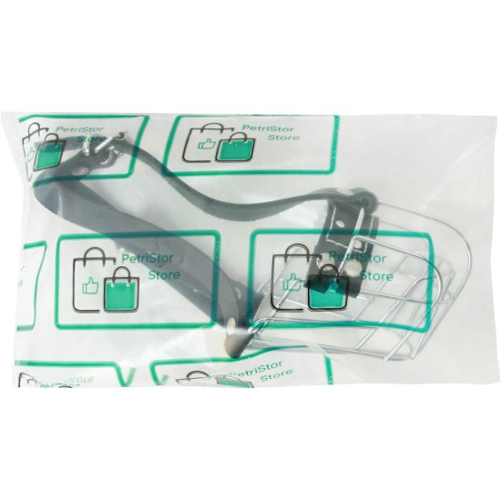 Dog Muzzle Chrome Plated Metal Dog Muzzle with Adjustable Leather Straps (No.5+) Circumference 12-13 inches Length 4.7-5.1 inches Dog Muzzle Chrome Plated Metal Dog Muzzle with Adjustable Leather Straps (No.5+) Circumference 12-13 inches Length 4.7-5.1 inches