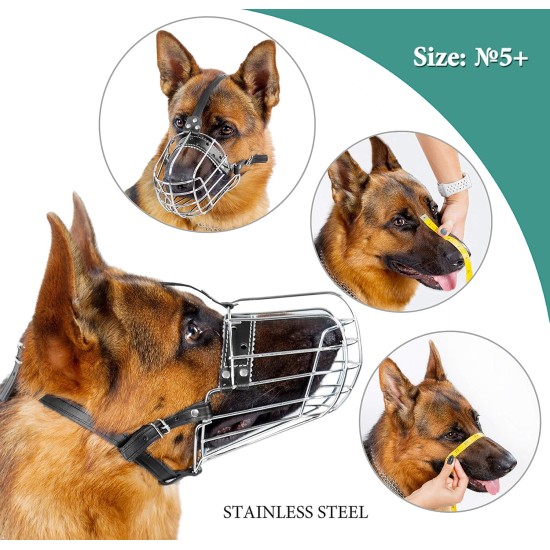 Dog Muzzle Chrome Plated Metal Dog Muzzle with Adjustable Leather Straps (No.5+) Circumference 12-13 inches Length 4.7-5.1 inches Dog Muzzle Chrome Plated Metal Dog Muzzle with Adjustable Leather Straps (No.5+) Circumference 12-13 inches Length 4.7-5.1 inches