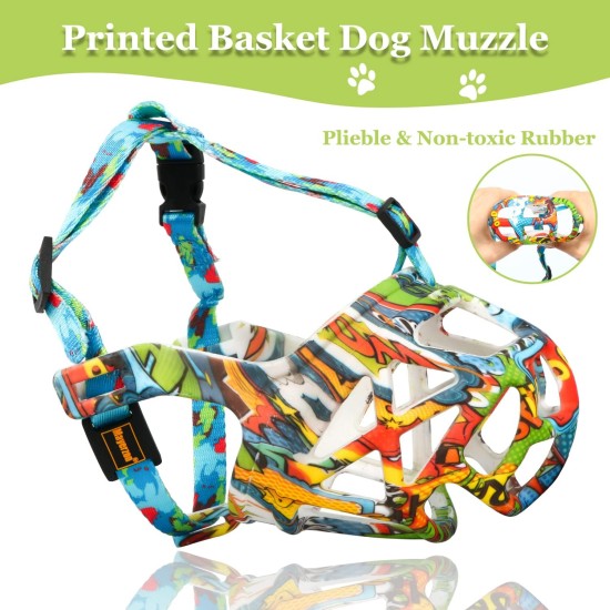 Dog Muzzle, Printed Basket Muzzle for Small, Medium and Large Dogs, Dachshund, Beagle, Breathable Pet Muzzles to Prevent Biting and Prevent Chewing Dog Muzzle, Printed Basket Muzzle for Small, Medium and Large Dogs, Dachshund, Beagle, Breathable Pet Muzzles to Prevent Biting and Prevent Chewing