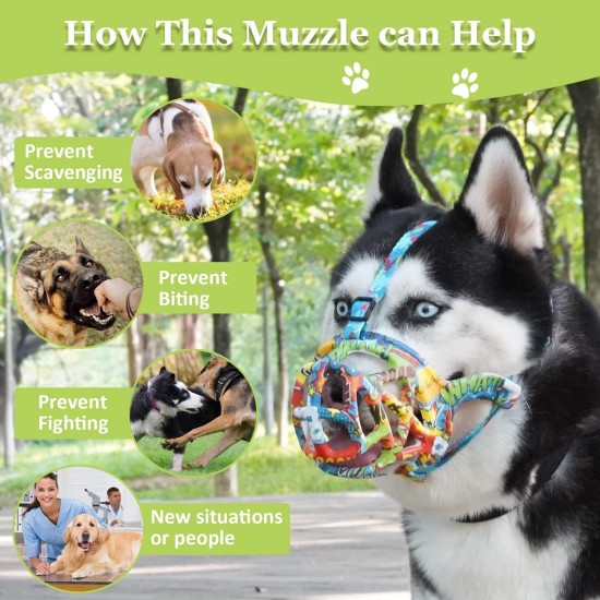 Dog Muzzle, Printed Basket Muzzle for Small, Medium and Large Dogs, Dachshund, Beagle, Breathable Pet Muzzles to Prevent Biting and Prevent Chewing Dog Muzzle, Printed Basket Muzzle for Small, Medium and Large Dogs, Dachshund, Beagle, Breathable Pet Muzzles to Prevent Biting and Prevent Chewing