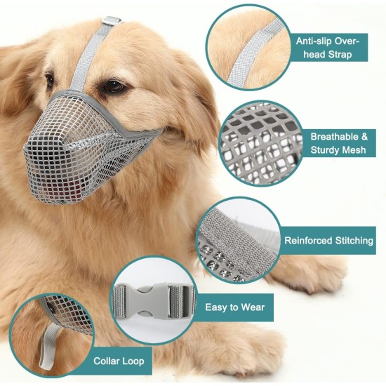 Dog Muzzle with Soft Mesh Cover for Small Medium Large Dogs Poisoned Bait Guard Muzzle with Adjustable Straps Prevent Biting, Chewing and Licking Dog Muzzle with Soft Mesh Cover for Small Medium Large Dogs Poisoned Bait Guard Muzzle with Adjustable Straps Prevent Biting, Chewing and Licking
