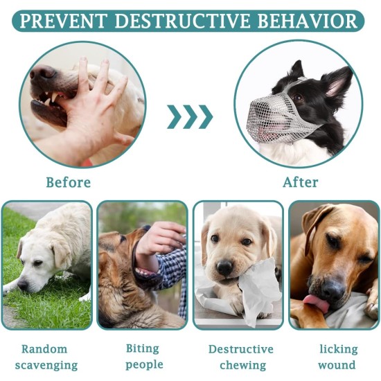 Dog Muzzle with Soft Mesh Cover for Small Medium Large Dogs Poisoned Bait Guard Muzzle with Adjustable Straps Prevent Biting, Chewing and Licking Dog Muzzle with Soft Mesh Cover for Small Medium Large Dogs Poisoned Bait Guard Muzzle with Adjustable Straps Prevent Biting, Chewing and Licking