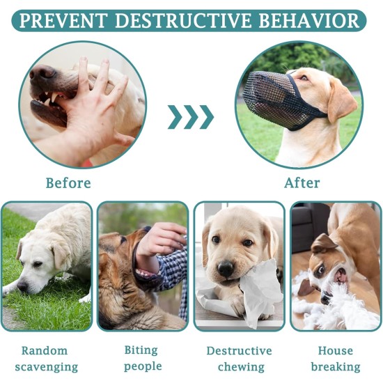 Dog Muzzle with Soft Mesh Cover for Small Medium Large Dogs Poisoned Bait Guard Muzzle with Adjustable Straps Prevent Biting, Chewing and Licking Dog Muzzle with Soft Mesh Cover for Small Medium Large Dogs Poisoned Bait Guard Muzzle with Adjustable Straps Prevent Biting, Chewing and Licking