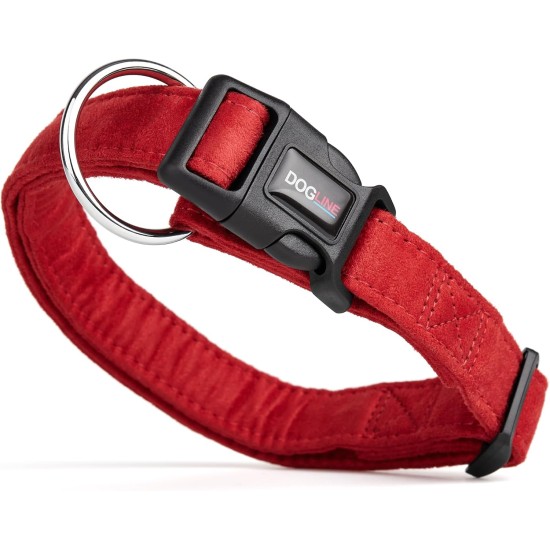 Dogline Comfort Microfiber Flat Collar for Dogs (W 3/4" L 13"-21"), Red Dogline Comfort Microfiber Flat Collar for Dogs (W 3/4" L 13"-21"), Red