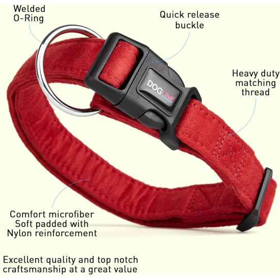 Dogline Comfort Microfiber Flat Collar for Dogs (W 3/4" L 13"-21"), Red Dogline Comfort Microfiber Flat Collar for Dogs (W 3/4" L 13"-21"), Red