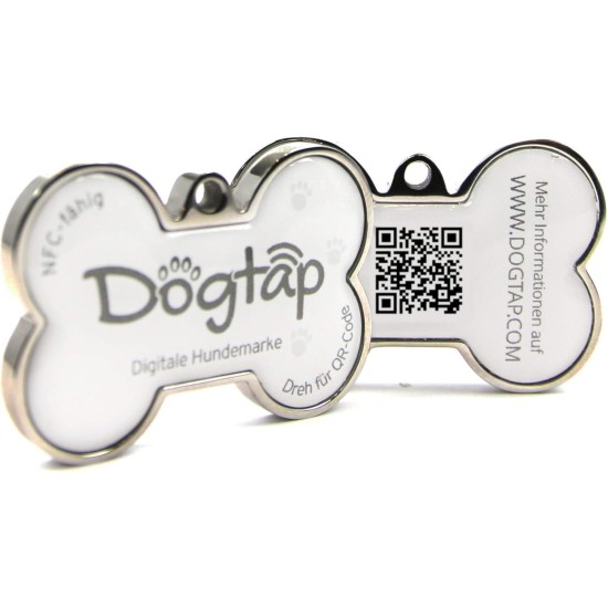 Dogtap Solid Digital Dog Tag Bone with NFC Chip and QR Code for Contact Details and Profile Letter PVC Metal Waterproof Heavy Duty 41.6 x 28.5 x 4.6mm Dogtap Solid Digital Dog Tag Bone with NFC Chip and QR Code for Contact Details and Profile Letter PVC Metal Waterproof Heavy Duty 41.6 x 28.5 x 4.6mm