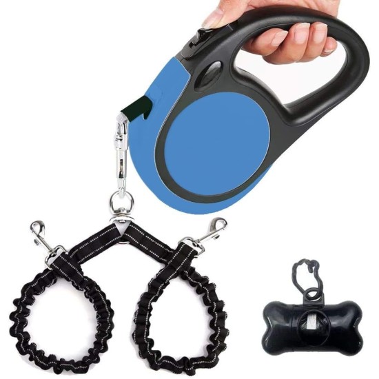 Double Retractable Dog Leash for Small Breeds (up to 50kg) - Double Headed 16ft Extendable Pet Leash with Poop Bags, Reflective Elastic Rope - One Key Control 360° Double Retractable Dog Leash for Small Breeds (up to 50kg) - Double Headed 16ft Extendable Pet Leash with Poop Bags, Reflective Elastic Rope - One Key Control 360°