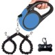 Double Retractable Dog Leash for Small Breeds (up to 50kg) - Double Headed 16ft Extendable Pet Leash with Poop Bags, Reflective Elastic Rope - One Key Control 360°