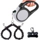 Double Retractable Dog Leash for Small Breeds (up to 50kg) - Double Headed 16ft Extendable Pet Leash with Poop Bags, Reflective Elastic Rope - One Key Control 360°