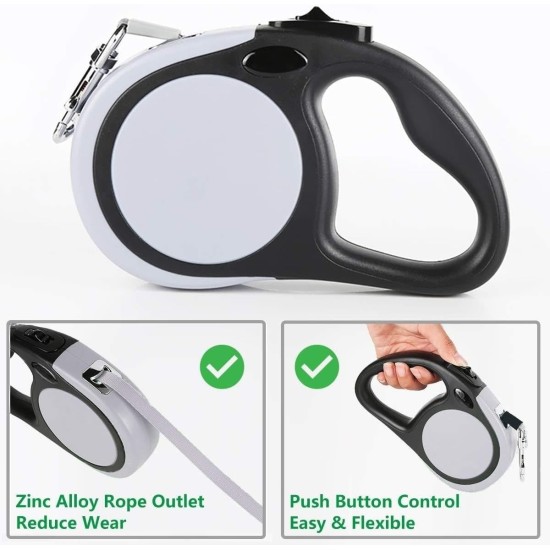 Double Retractable Dog Leash for Small Breeds (up to 50kg) - Double Headed 16ft Extendable Pet Leash with Poop Bags, Reflective Elastic Rope - One Key Control 360° Double Retractable Dog Leash for Small Breeds (up to 50kg) - Double Headed 16ft Extendable Pet Leash with Poop Bags, Reflective Elastic Rope - One Key Control 360°