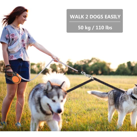 Double Retractable Dog Leash for Small Breeds (up to 50kg) - Double Headed 16ft Extendable Pet Leash with Poop Bags, Reflective Elastic Rope - One Key Control 360° Double Retractable Dog Leash for Small Breeds (up to 50kg) - Double Headed 16ft Extendable Pet Leash with Poop Bags, Reflective Elastic Rope - One Key Control 360°