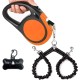 Double Retractable Dog Leash for Small Breeds (up to 50kg) - Double Headed 16ft Extendable Pet Leash with Poop Bags, Reflective Elastic Rope - One Key Control 360°