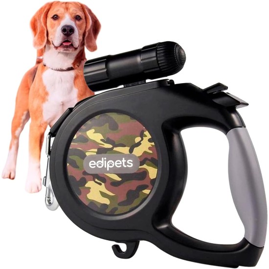 EDIPETS, Dog Lead, Retractable Dog Lead, with LED Flashlight, Flexible Dog Lead for Training and Walking, Military Camouflage EDIPETS, Dog Lead, Retractable Dog Lead, with LED Flashlight, Flexible Dog Lead for Training and Walking, Military Camouflage
