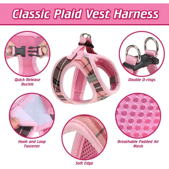 EXPAWLORER Puppy Harness and Leash for Small Dogs, Classic Plaid Pattern No Pull Adjustable Escape Proof for Outdoor Walking EXPAWLORER Puppy Harness and Leash for Small Dogs, Classic Plaid Pattern No Pull Adjustable Escape Proof for Outdoor Walking