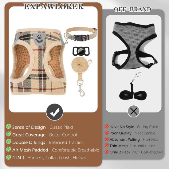 EXPAWLORER Puppy Harness and Leash for Small Dogs, Classic Plaid Pattern No Pull Adjustable Escape Proof for Outdoor Walking EXPAWLORER Puppy Harness and Leash for Small Dogs, Classic Plaid Pattern No Pull Adjustable Escape Proof for Outdoor Walking