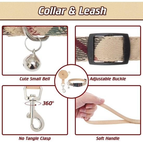 EXPAWLORER Puppy Harness and Leash for Small Dogs, Classic Plaid Pattern No Pull Adjustable Escape Proof for Outdoor Walking EXPAWLORER Puppy Harness and Leash for Small Dogs, Classic Plaid Pattern No Pull Adjustable Escape Proof for Outdoor Walking