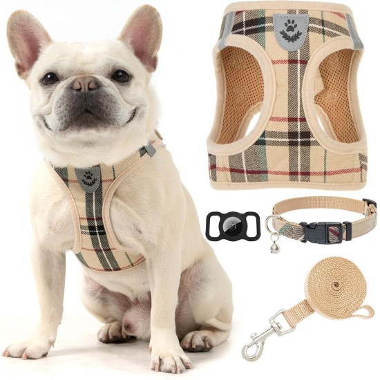 EXPAWLORER Puppy Harness and Leash for Small Dogs, Classic Plaid Pattern No Pull Adjustable Escape Proof for Outdoor Walking
