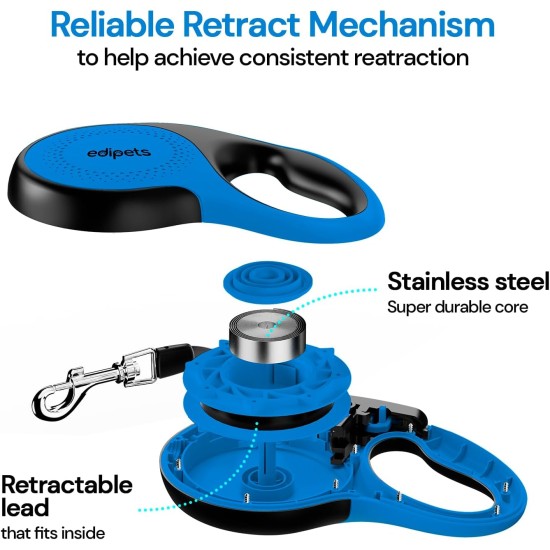Edipets, Dog Lead, Extendable and Retractable Lead, 5M, 8M, Flexible Training Walking Leash for Small Medium Large Dogs (Blue, 8M) Edipets, Dog Lead, Extendable and Retractable Lead, 5M, 8M, Flexible Training Walking Leash for Small Medium Large Dogs (Blue, 8M)