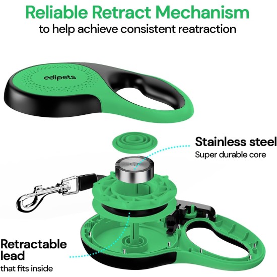 Edipets, Dog Lead, Extendable and Retractable Lead, 5M, 8M, Flexible Training Walking Leash for Small Medium Large Dogs (Green, 5M) Edipets, Dog Lead, Extendable and Retractable Lead, 5M, 8M, Flexible Training Walking Leash for Small Medium Large Dogs (Green, 5M)