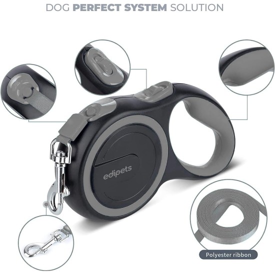 Edipets, Retractable Dog Lead, 3, 5 and 8 Metres, Flexible Band for Right and Walks, Dog Leash, Roller, Flexible Lead, Retractable (Grey, 8 Metres) Edipets, Retractable Dog Lead, 3, 5 and 8 Metres, Flexible Band for Right and Walks, Dog Leash, Roller, Flexible Lead, Retractable (Grey, 8 Metres)
