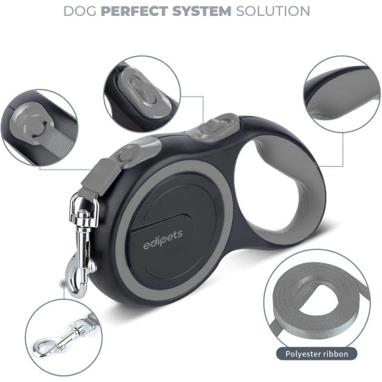 Edipets, Retractable Dog Lead, 3, 5 and 8 Metres, Flexible Band for Right and Walks, Dog Leash, Roller, Flexible Lead, Retractable (Grey, 8 Metres) Edipets, Retractable Dog Lead, 3, 5 and 8 Metres, Flexible Band for Right and Walks, Dog Leash, Roller, Flexible Lead, Retractable (Grey, 8 Metres)