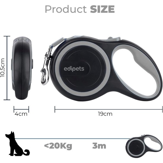 Edipets, Retractable Dog Lead, 3, 5 and 8 Metres, Flexible Band for Right and Walks, Dog Leash, Roller, Flexible Lead, Retractable (Grey, 8 Metres) Edipets, Retractable Dog Lead, 3, 5 and 8 Metres, Flexible Band for Right and Walks, Dog Leash, Roller, Flexible Lead, Retractable (Grey, 8 Metres)