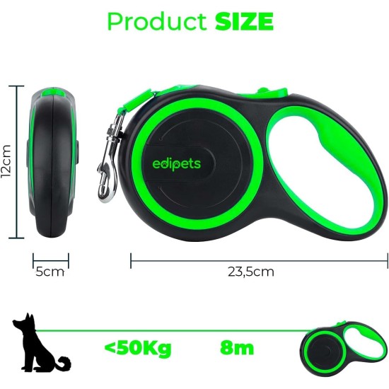 Edipets, Retractable Dog Lead, 3, 5 and 8 Metres, Flexible Band for Right and Walks, Dog Leash, Roller, Flexible Lead, Retractable (Grey, 8 Metres) Edipets, Retractable Dog Lead, 3, 5 and 8 Metres, Flexible Band for Right and Walks, Dog Leash, Roller, Flexible Lead, Retractable (Grey, 8 Metres)