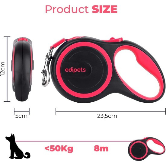 Edipets, Retractable Dog Lead, 3, 5 and 8 Metres, Flexible Band for Right and Walks, Dog Leash, Roller, Flexible Lead, Retractable (Grey, 8 Metres) Edipets, Retractable Dog Lead, 3, 5 and 8 Metres, Flexible Band for Right and Walks, Dog Leash, Roller, Flexible Lead, Retractable (Grey, 8 Metres)