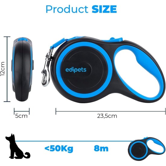 Edipets, Retractable Dog Lead, 3, 5 and 8 Metres, Flexible Band for Right and Walks, Dog Leash, Roller, Flexible Lead, Retractable (Grey, 8 Metres) Edipets, Retractable Dog Lead, 3, 5 and 8 Metres, Flexible Band for Right and Walks, Dog Leash, Roller, Flexible Lead, Retractable (Grey, 8 Metres)