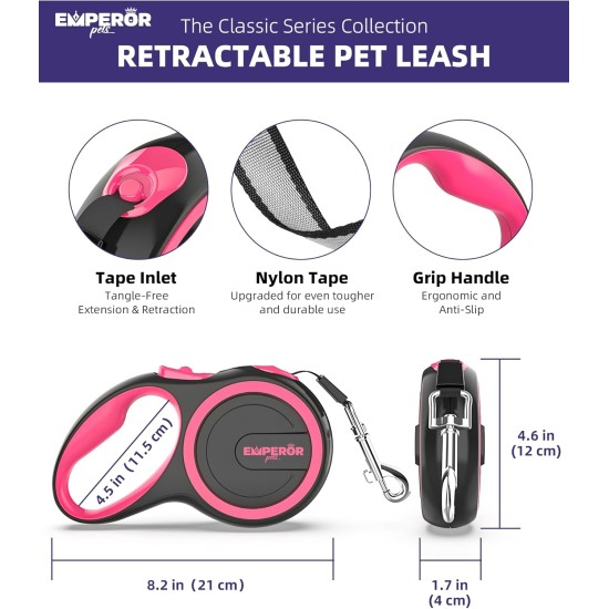 Emperor Pets 8 m Retractable Dog Lead - Up to 50 kg, Strong Retractable Dog Lead with Non-Slip Handle; One-Hand Brake, Pause & Lock; Extendable Dog Lead, Dog Leads for Large Dogs -PK26 Emperor Pets 8 m Retractable Dog Lead - Up to 50 kg, Strong Retractable Dog Lead with Non-Slip Handle; One-Hand Brake, Pause & Lock; Extendable Dog Lead, Dog Leads for Large Dogs -PK26