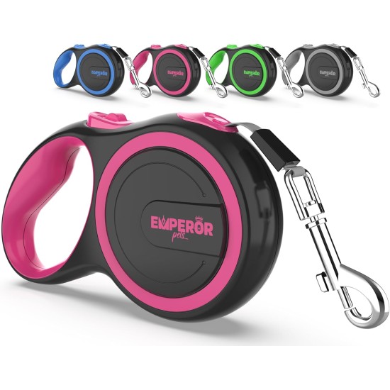 Emperor Pets 8 m Retractable Dog Lead - Up to 50 kg, Strong Retractable Dog Lead with Non-Slip Handle; One-Hand Brake, Pause & Lock; Extendable Dog Lead, Dog Leads for Large Dogs -PK26