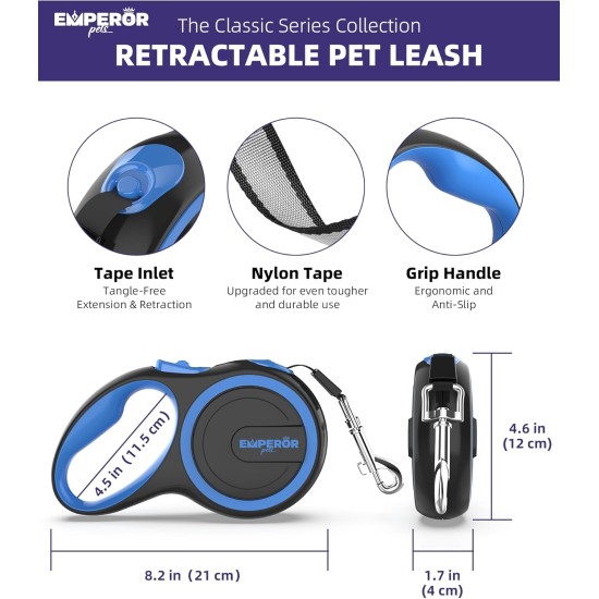 Emperor Pets 8 m Retractable Dog Lead - Up to 50 kg, Strong Retractable Dog Lead with Non-Slip Handle; One-Hand Brake, Pause & Lock; Extendable Dog Lead, Dog Leads for Large Dogs - BL26 Emperor Pets 8 m Retractable Dog Lead - Up to 50 kg, Strong Retractable Dog Lead with Non-Slip Handle; One-Hand Brake, Pause & Lock; Extendable Dog Lead, Dog Leads for Large Dogs - BL26