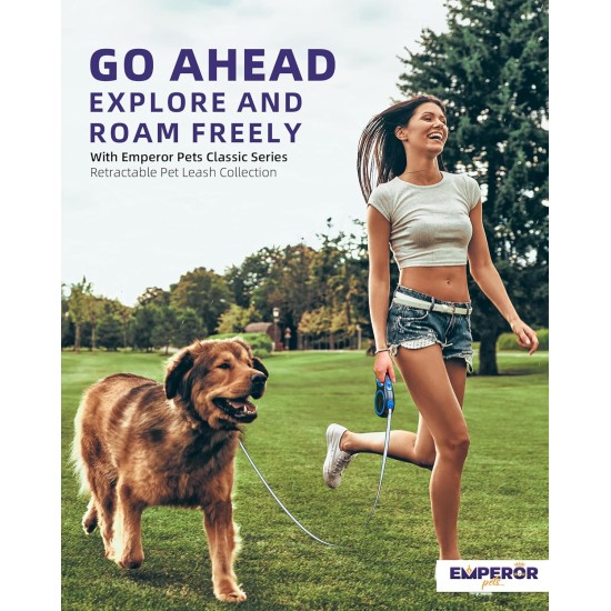 Emperor Pets 8 m Retractable Dog Lead - Up to 50 kg, Strong Retractable Dog Lead with Non-Slip Handle; One-Hand Brake, Pause & Lock; Extendable Dog Lead, Dog Leads for Large Dogs - BL26 Emperor Pets 8 m Retractable Dog Lead - Up to 50 kg, Strong Retractable Dog Lead with Non-Slip Handle; One-Hand Brake, Pause & Lock; Extendable Dog Lead, Dog Leads for Large Dogs - BL26