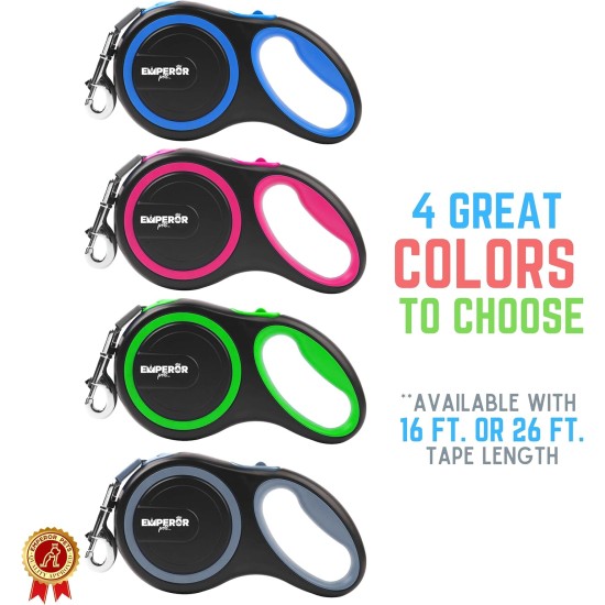 Emperor Pets 8 m Retractable Dog Lead - Up to 50 kg, Strong Retractable Dog Lead with Non-Slip Handle; One-Hand Brake, Pause & Lock; Extendable Dog Lead, Dog Leads for Large Dogs - BL26 Emperor Pets 8 m Retractable Dog Lead - Up to 50 kg, Strong Retractable Dog Lead with Non-Slip Handle; One-Hand Brake, Pause & Lock; Extendable Dog Lead, Dog Leads for Large Dogs - BL26