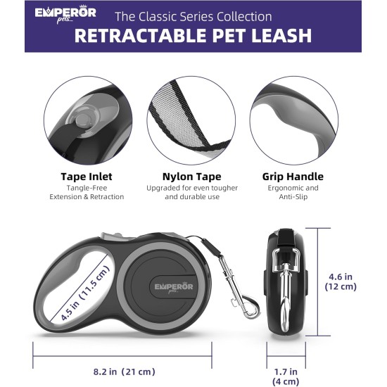 Emperor Pets Retractable Dog Leash, GY26 Large Dog Lead Up to 110 Lbs Heavy Duty Dog Leash Retractable 26 Feet Emperor Pets Retractable Dog Leash, GY26 Large Dog Lead Up to 110 Lbs Heavy Duty Dog Leash Retractable 26 Feet