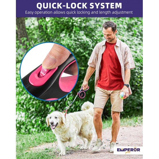 EmperorPets Heavy Duty Retractable Dog Leash - Top Quality and Durable Design, Tangle-Free, with Non-Slip Handle, Strong Nylon, 16-Foot, Pink (16-ft.) EmperorPets Heavy Duty Retractable Dog Leash - Top Quality and Durable Design, Tangle-Free, with Non-Slip Handle, Strong Nylon, 16-Foot, Pink (16-ft.)