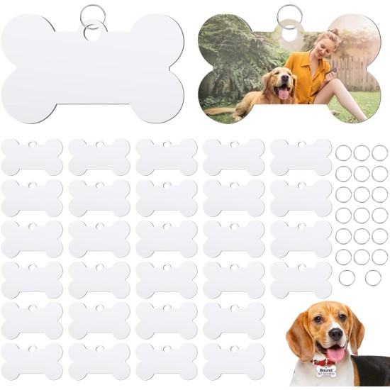 FAURAPMNG 30 Pieces Sublimation Aluminum Dog Tags Blank Dog Bone Sublimation Stamp Tag with 20 Rings and Double Sided Transfer Tags for DIY Dogs Pets Name Tag FAURAPMNG 30 Pieces Sublimation Aluminum Dog Tags Blank Dog Bone Sublimation Stamp Tag with 20 Rings and Double Sided Transfer Tags for DIY Dogs Pets Name Tag