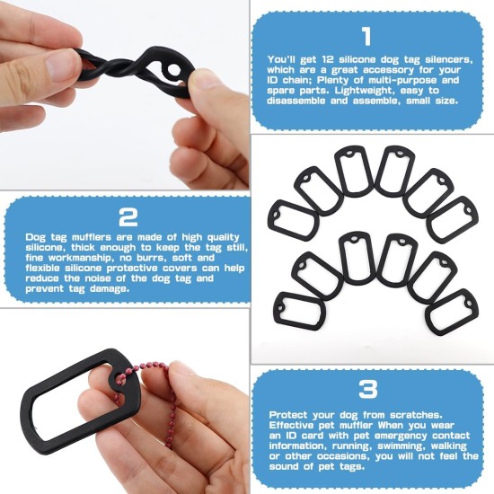 FERCAISH Pack of 12 Silicone Dog Tags Military Style, Black Dog Tag Silencer, Silicone Rubber Dog Tag, Rubber ID Tags Retangular Cover, to Reduce Harmful Noise FERCAISH Pack of 12 Silicone Dog Tags Military Style, Black Dog Tag Silencer, Silicone Rubber Dog Tag, Rubber ID Tags Retangular Cover, to Reduce Harmful Noise