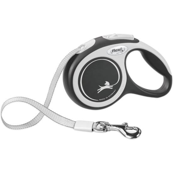 FLEXI New Comfort Retractable Dog Leash (Band), Ergonomic, Durable and Tangle-Free, for Dogs up to 15 kg, 4.8 metres, Small, Grey/Black