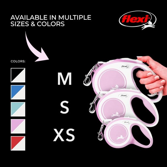 FLEXI® New Comfort Retractable Dog Leash (Strap), Ergonomic, Strong and Tangle-Free, for Dogs up to 12 kg, 3 m, XS, Pink/Rose FLEXI® New Comfort Retractable Dog Leash (Strap), Ergonomic, Strong and Tangle-Free, for Dogs up to 12 kg, 3 m, XS, Pink/Rose