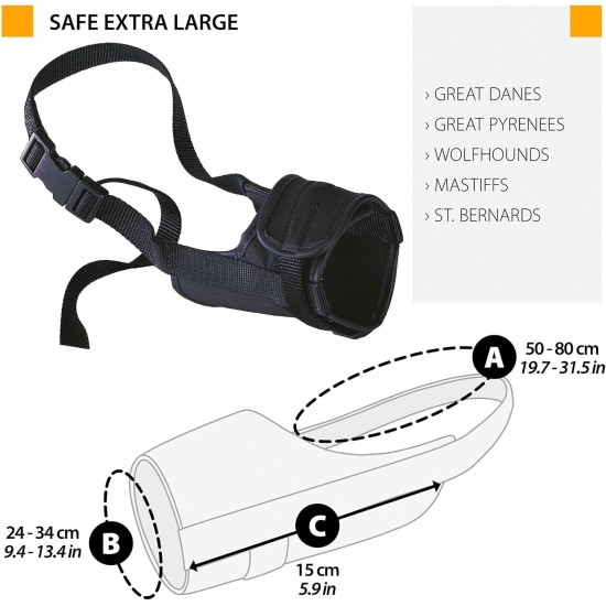 Ferplast 75581917 Adjustable Padded Muzzle Safe Small A: 9.5 cm B: 14-20 cm C: 30-37 cm Black Ferplast 75581917 Adjustable Padded Muzzle Safe Small A: 9.5 cm B: 14-20 cm C: 30-37 cm Black