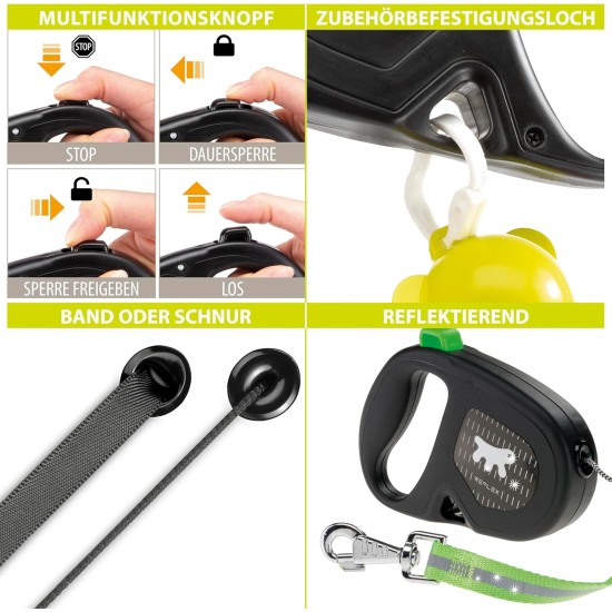 Ferplast Flippy ONE Reflex Reflective Dog Lead for Medium Dogs up to 20 kg Extendable Cord Max 5 m Single Button for Locking and Unlocking Green Ferplast Flippy ONE Reflex Reflective Dog Lead for Medium Dogs up to 20 kg Extendable Cord Max 5 m Single Button for Locking and Unlocking Green
