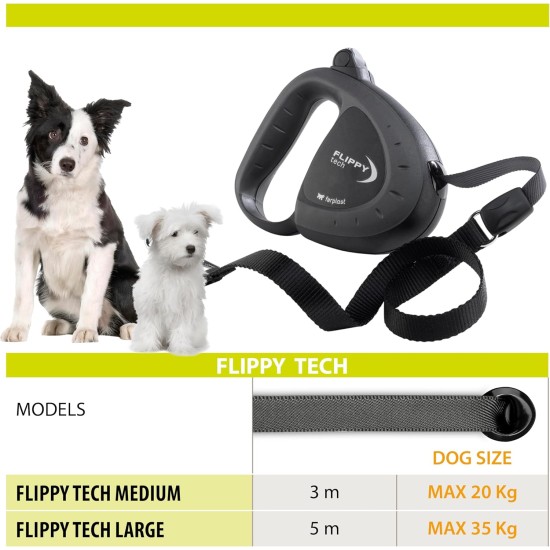 Ferplast Hundeleine FLIPPY TECH, Rollleine große Hunde bis 50 kg. Ausziehbares Gurtband max. 5 m. Einzelner Verriegelungs- und Entriegelungsknopf, schwarz Ferplast Hundeleine FLIPPY TECH, Rollleine große Hunde bis 50 kg. Ausziehbares Gurtband max. 5 m. Einzelner Verriegelungs- und Entriegelungsknopf, schwarz