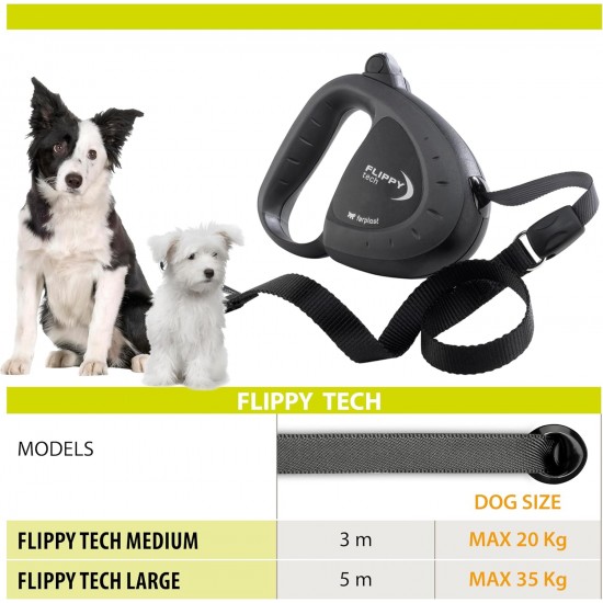 Ferplast Hundeleine FLIPPY TECH, Rollleine mittelgroße Hunde bis 25 kg. Ausziehbares Gurtband max. 3 m. Einzelner Verriegelungs- und Entriegelungsknopf, schwarz Ferplast Hundeleine FLIPPY TECH, Rollleine mittelgroße Hunde bis 25 kg. Ausziehbares Gurtband max. 3 m. Einzelner Verriegelungs- und Entriegelungsknopf, schwarz
