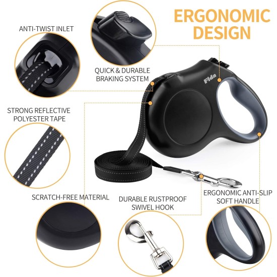 Fida Retractable Dog Leash, 16 ft Dog Walking Leash for Small Dogs up to 26lbs, 360¡ã Tangle Coffee/Brown Fida Retractable Dog Leash, 16 ft Dog Walking Leash for Small Dogs up to 26lbs, 360¡ã Tangle Coffee/Brown