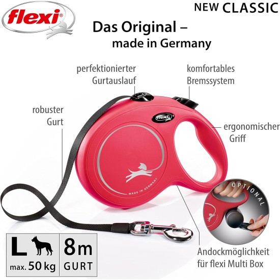 Flexi - Rollleine Classic Band Rot - 8 mtr bis 50 kg Flexi - Rollleine Classic Band Rot - 8 mtr bis 50 kg