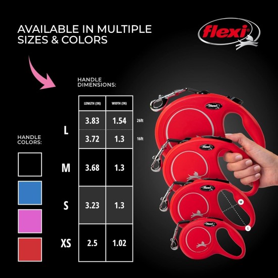 Flexi Classic Retractable Dog Cord Lead for Dogs up to 11,8 kg, 4.9 m, Small, Red Flexi Classic Retractable Dog Cord Lead for Dogs up to 11,8 kg, 4.9 m, Small, Red