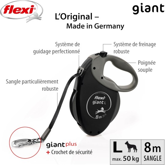 Flexi, Giant Plus 8m Extendable Dog Lead, Strong and Robust Dogs up to 50kg, Neon Band with Increased Visibility, Robust and Ergonomic Braking System - L - 8m - 50kg Flexi, Giant Plus 8m Extendable Dog Lead, Strong and Robust Dogs up to 50kg, Neon Band with Increased Visibility, Robust and Ergonomic Braking System - L - 8m - 50kg