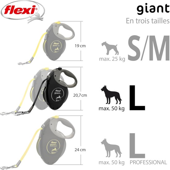 Flexi, Giant Plus 8m Extendable Dog Lead, Strong and Robust Dogs up to 50kg, Neon Band with Increased Visibility, Robust and Ergonomic Braking System - L - 8m - 50kg Flexi, Giant Plus 8m Extendable Dog Lead, Strong and Robust Dogs up to 50kg, Neon Band with Increased Visibility, Robust and Ergonomic Braking System - L - 8m - 50kg