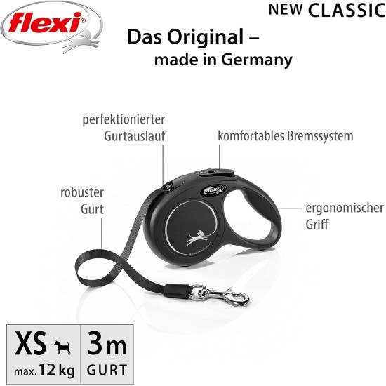 Flexi New Classic S Lead, for Dogs up to 15 kg, 5 m, Black Flexi New Classic S Lead, for Dogs up to 15 kg, 5 m, Black